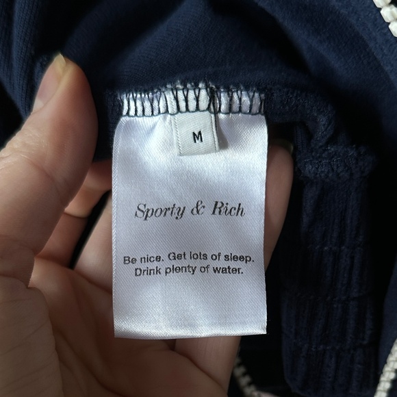 Sporty & Rich Script Cotton Velour Track Jacket - Navy Blue/Cream M - Picture 3 of 8